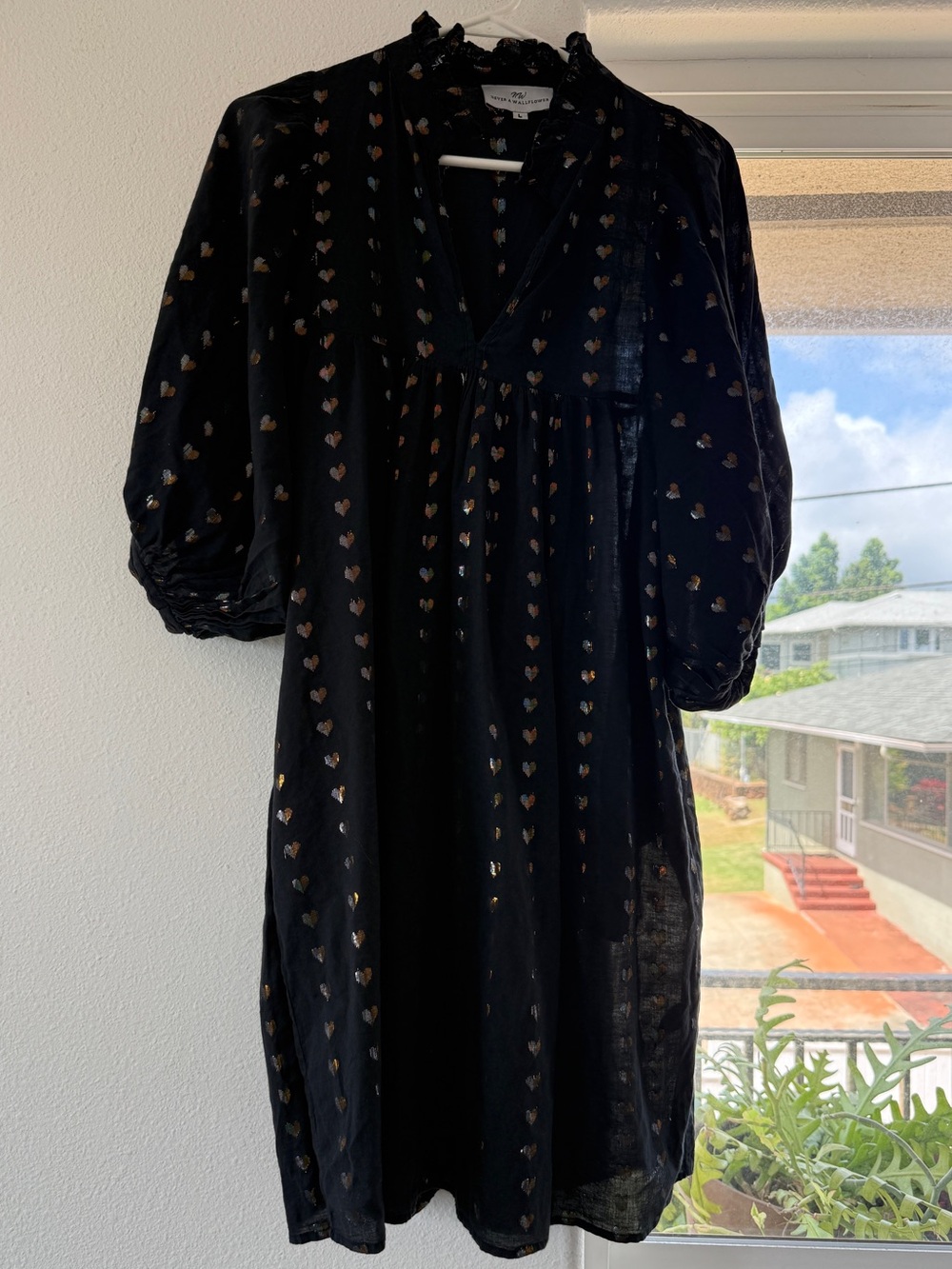 Black Midi Dress with Gold Heart Accents